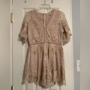 Umgee Rose Gold Lace Embroidered Romper